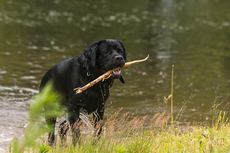 A Black Golden Retriever showcasing its sleek black coat and expressive eyes, highlighting its friendly and intelligent nature.